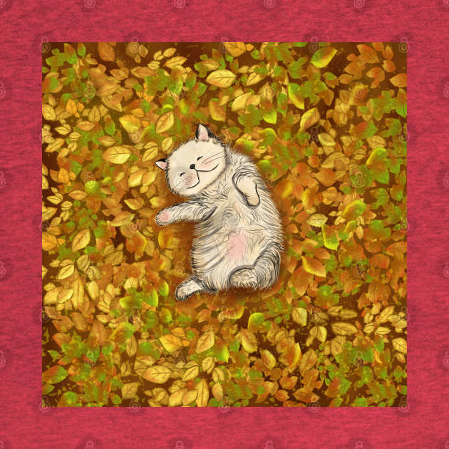 Little Cat Playing on the Leaves by Brushes with Nature